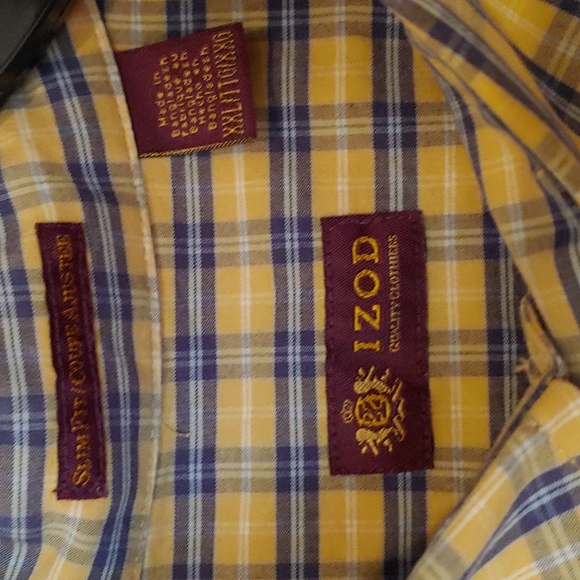 IZOD Button Down Long Sleeve Shirt, Blue & Yellow, XXL - Picture 2 of 5